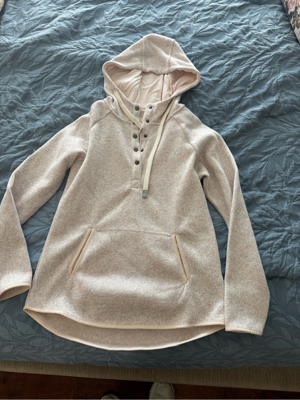 Thread & Supply Cream Pullover Hoodie with Henley Snap Placket